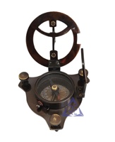 Vintage Maritime Navigation Adjustable Brass Sundial Compass Tripod Base Wooden Box Magnetic Direction Portable Lightweight for