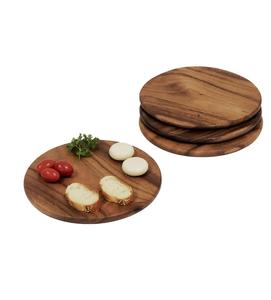 Ensemble de 4 assiettes rondes en bois d'acacia de 9 po pour servir du pain de charcuterie et sushi - Product Image 1