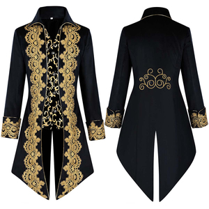 Chaqueta de frac victoriana unisex color borgoña con ribete de encaje dorado, disfraz formal gótico renacentista, modelo de marca personalizado LLU-F-366 - Product Image 3