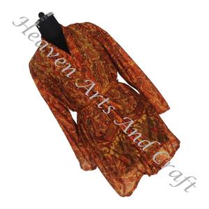 KS011 Bohemian <b>Silk</b> Vintage Sari Kimono <b>Short</b> Boho Gypsy Recycled Sari <b>Silk</b> Vintage Sari Kimono <b>Short</b> Robes Gown <b>Women</b> Sleepwear - Product Image 1