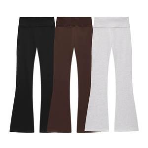 Pantalon évasé élastique de mode pour femmes, nouveau style, décontracté, respirant, style vintage, taille haute - Product Image 3