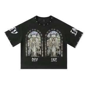 เสื้อยืดโอเวอร์ไซส์ผ้าเทอร์รี่คอตตอน 100% สำหรับฤดูร้อน ขายส่ง เสื้อผ้าสตรีทแวร์ผู้ชาย ล้างสีแบบแอซิด ประดับเพชรเทียม พิมพ์ลายด้วยเทคนิค DTG - Product Image 1