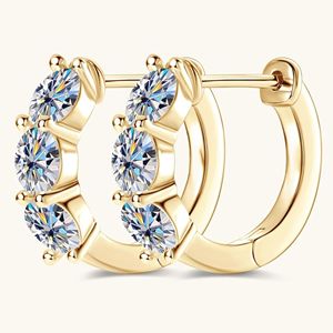 Pendientes de aro Moissanite, Diamante cultivado en laboratorio, pendiente Huggies de 3 piedras Chapado en platino de plata esterlina para mujeres y hombres - Product Image 2