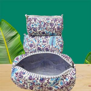 ชุดกระเป๋าเครื่องสำอางผ้าควิลท์ผ้าฝ้ายพิมพ์ลายบล็อกอเนกประสงค์ทนทานสำหรับจัดระเบียบของใช้ในห้องน้ำขนาดเล็กขนาดกลาง - Product Image 2