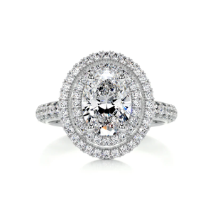 Anillo de compromiso de doble halo de diamante de laboratorio de corte ovalado de 4 quilates, oro blanco de 14 quilates, VS1 Clarity E Color, anillo de boda certificado IGI para mujer - Product Image 1