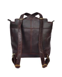 Women's Dark Brown Genuine Leather Convertible Backpack Tote Bag Zipper Candy Fashion Vintage 2-in-1 <b>Laptop</b> <b>Rucksack</b> Handbag - Product Image 2
