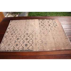 Vintage Area Rug 4.1x5.9 ft, <b>Brown</b> Patchwork Turkish <b>Wool</b> Rug - Product Image 3