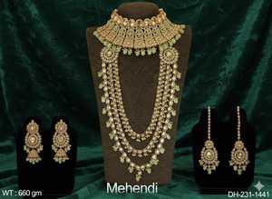 Antiguo 660gm Conjunto de joyería nupcial Diseño tradicional Collar Pendientes para bodas Ceremonias Ocasiones especiales - Product Image 3
