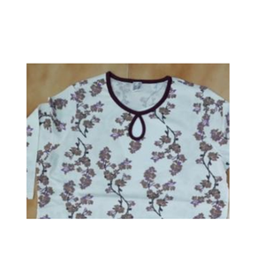 Ensemble de pyjama pour femmes en coton 100% uni, imprimé intégral, t-shirt à manches courtes, poche latérale, col rond, style décontracté et vacances - Product Image 2