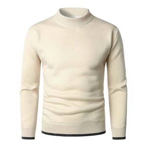 Suéteres de punto personalizados de manga larga de Color sólido frontal anticontracción con logotipo personalizado de algodón 100% de alta calidad para hombre - Product Image 2