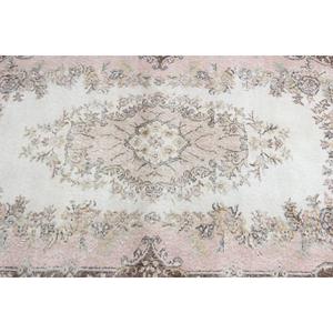 Vintage Turkish Rug, 3.8x6.5 ft Area Rug, <b>Brown</b> Pink Check <b>Wool</b> Rug - Product Image 5