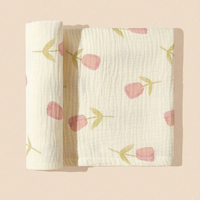 Couverture Bébé Printemps en Coton Bio Tricoté Écologique Douce Respirante pour Nourrisson, Couverture d'Emmaillotage Confortable pour Nouveau-né, Motifs Floraux/Personnages