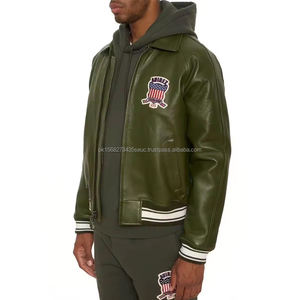 ผลิตเสื้อแจ็คเก็ตบอมเบอร์หนังและผ้าแคนวาสสไตล์อเมริกัน Avirex สีเขียวมะกอก คุณภาพสูง สำหรับผู้ชาย ขายส่งแฟชั่นไฮสตรีท แบรนด์ OEM - Product Image 3