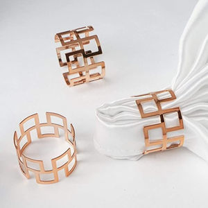 Servilleteros de Metal de oro rosa clásico con diseño geométrico hueco para recepciones de boda, cenas, fiestas y decoración de mesa de Hotel - Product Image 1
