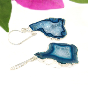 Style minimaliste bleu géode Druzy forme irrégulière 925 argent plaqué balancent boucle d'oreille pour les femmes bijoux fête en gros en vrac - Product Image 1