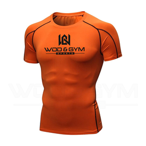 Professionnel 100% Polyester hommes Sport Gym demi manches Compression T-Shirts Logo personnalisé vêtements de course hauts solides chemises - Product Image 1