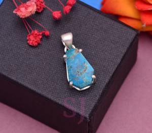 Pendentif en argent sterling 925 fait à la main plaqué or 18 carats bijoux en perles de luxe pierre précieuse turquoise naturelle pour fiançailles de mariage - Product Image 4