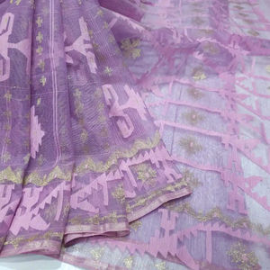 Exclusif Dhakai Jamdani Sharee de qualité supérieure pour femme JAMDANI FABRIC Bleu ROUGE VERT Doré Bleu Ciel du Bangladesh - Product Image 1