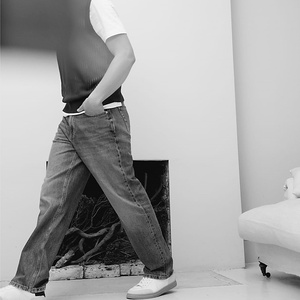 Pantalones Vaqueros Anchos de Corte Recto y Holgado para Hombre, Estilo Casual, con Técnica de Lavado, para Streetwear - Venta al Por Mayor - Product Image 6