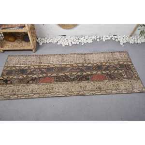 พรมวินเทจขนาด 2.4x5.9 ฟุต พรมตุรกี พรมขนสัตว์ลายทางสีเบจ - Product Image 3