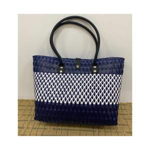 Panier en plastique à tricoter sac Patchwork panier de marché coloré femmes sac à provisions à la mode PP sangle recycler - Product Image 1