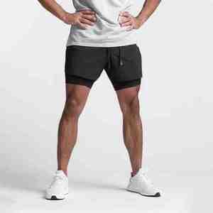 Short de gym 2 en 1 personnalisé de haute qualité pour hommes, short de sport de couleur unie avec poche zippée pour la course à pied pour hommes, short de fitness 2 en 1 - Product Image 3