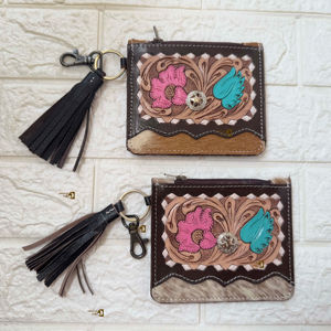 Monedero de piel de vaca personalizado de nuevo diseño, elegante cartera delgada Unisex con cuero mecanizado a mano, bolso de mano de estilo occidental - Product Image 5