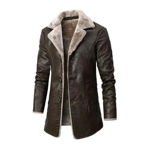 Mid-length Leather Men's Coat Winter Plus Fleece Large Lapel Suit <b>Fur</b> Coat Men - Product Image 1
