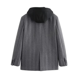 Otoño nueva moda de mujer versátil pecho con capucha patchwork espiga diagonal manga larga traje chaqueta - Product Image 3