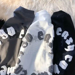 Vente directe d'usine hommes bouffée imprimé tricoté T-Shirts 100% coton léger surdimensionné respirant écologique - Product Image 3