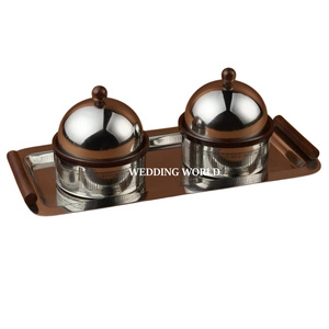 Bol à chocolat en acier plaqué or avec plateau Bol à chocolat de belle qualité fait à la main Bol à chocolat design classique et élégant - Product Image 2