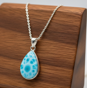 Top Grade Dainty 18K Plaqué Or Bohème Naturel Larimar Goutte Forme Guérison Cristal Mode Pendentif Cadeau - Product Image 4