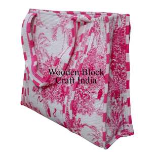 Sac fourre-tout matelassé fait main pour femme, nouveau style bohème vintage, doublure en coton, fermeture ouverte, imprimé, pour le shopping et les voyages - Product Image 5