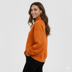 2026 <b>Women's</b> <b>Long</b> Oversized Mock Neck <b>Sweatshirt</b> Autumn Winter 100% Cotton Fleece Casual & Streetwear Custom Logo - Product Image 3