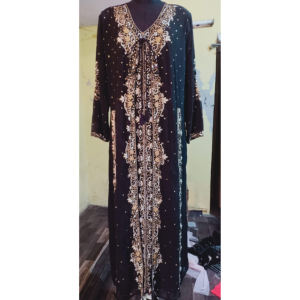 Hermoso y Elegante Vestido Largo de Poliéster/Nailon Azul con Lentejuelas y Cuentas Bordadas a Mano, Ligero, de Manga Larga, Modesto, para Mujeres Islámicas - Product Image 1