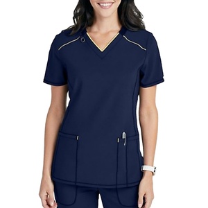 High Quality Hospital Medical <b>Scrub</b> Suits Satin V-Neck Uniforms Washable Anti-Wrinkle Summer Wear Seamless Soft Fabric 2026 - Product Image 1