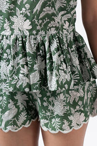 Mini vestido verde estampado de verano para mujer con vieiras bordadas sin mangas Top Shorts Venta caliente rodilla Loungewear conjunto de ropa de dormir - Product Image 3