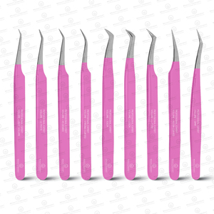 Pince à cils à pointe en fibre écologique de 9 pièces dans un joli matériau en acier inoxydable rose Beauty Concept International - Product Image 1
