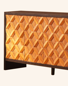 ประตูตู้ไม้เนื้อแข็งที่มีกรอบสีน้ำตาลแกะสลักรูปทรงเรขาคณิตสำหรับห้องนั่งเล่นวิลล่าของตกแต่งบ้าน - Product Image 5