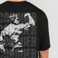 T-shirt Conquer 100% Coton Oversize Noir Léger Respirant en Jersey pour la Gym, l'Entraînement et les Performances, Style Uni avec Motif Sérigraphié