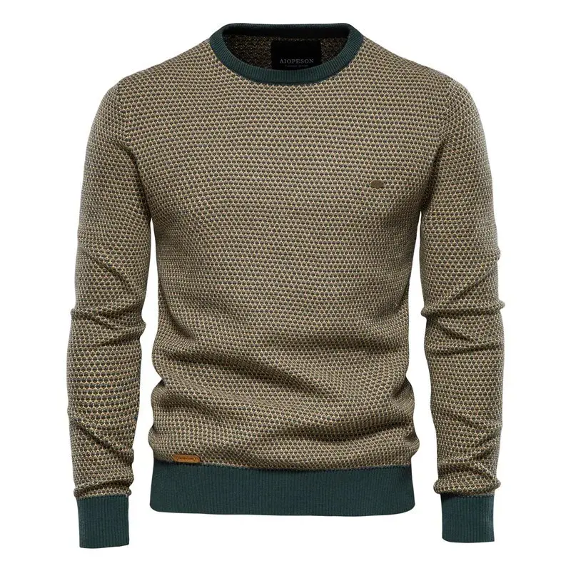 New style 2023 perfect Men round neck solid color blocking cotton knitwear Fashion casual slim pullover fleece men's stripe sw