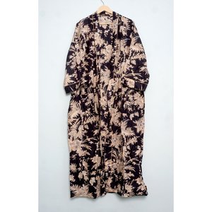 Hermoso Kimono Largo de Algodón Estampado a Mano con Cierre de Cinturón para Dormir por la Noche, Bata para Mujer con Estampado Floral - Product Image 1