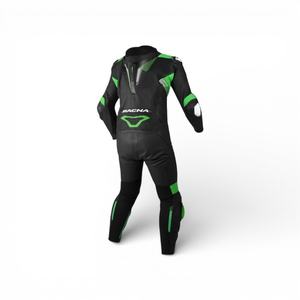 Combinaison de moto en cuir pleine fleur MACNA Armadyl 1 pièce perforée noire et verte respirante - Product Image 2