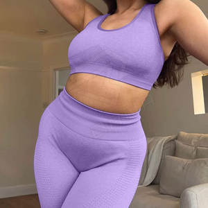 Haute qualité sans couture solide grande taille femmes Yoga ensemble Spandex/Nylon 2 pièces Gym Fitness porter vente chaude - Product Image 4
