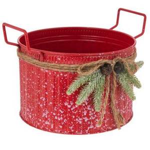 ถังโลหะคริสต์มาสสีแดงขนาดใหญ่สำหรับตกแต่งบ้านจัดแต่งทรงผมในช่วงวันหยุดฤดูหนาวเหมาะสำหรับการตกแต่งภายในแบบชนบท - Product Image 3