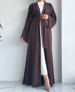 Styles d'abaya longue brodée sur le devant Ceinture Abaya double intérieure amovible Designs Produits les plus vendus - Product Image 3