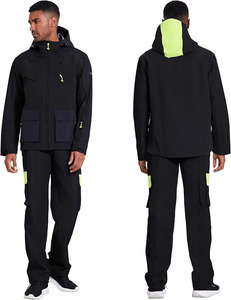 Conjunto de 3 Piezas de Ropa de Trabajo Informal Impermeable, Chaqueta con Capucha y Pantalones de Alta Visibilidad con Patrón Sólido y Múltiples Bolsillos - Product Image 3