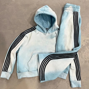 Chándal de lana lavada con ácido vintage de gran tamaño OEM para hombre con logotipo personalizado impreso rayas laterales peso pesado transpirable algodón Unisex - Product Image 1