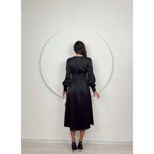 Vestido Midi de Satén Azul Saxe para Mujer, Marca missJANELL, con Escote Fruncido y Botones Frontales, Elegante Estilo Línea A de Poliéster para Fiesta - Product Image 5