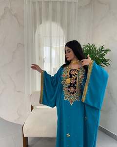Arabic Muslim Women's <b>Kaftan</b> Abaya-Georgette Fabric Hand Beaded Sequined Design <b>Plus</b> <b>Size</b> Lightweight High Neck Floor Length - Product Image 3